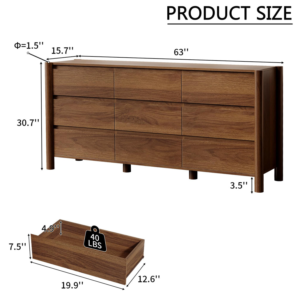 Walnut 9 Drawer Dresser N90872