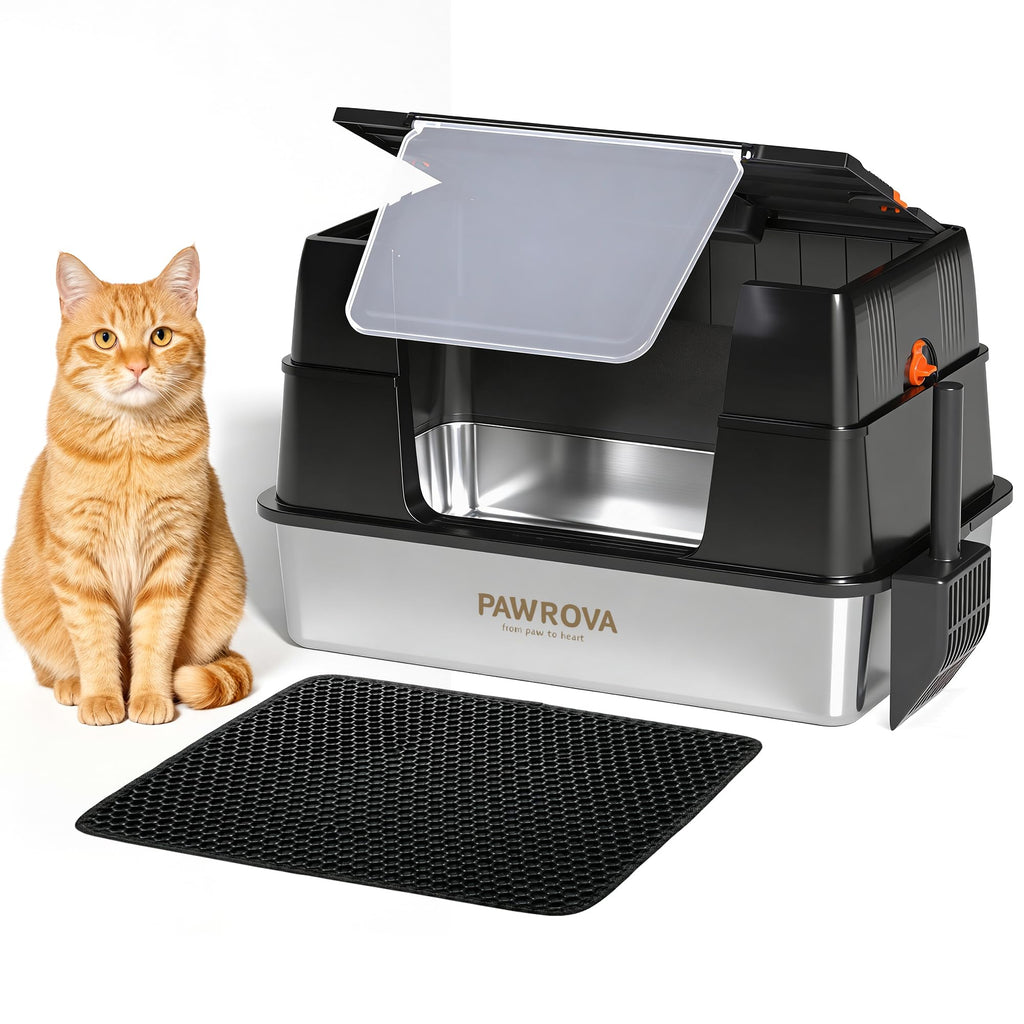 XL Stainless Steel Enclosed Cat Litter Box with Flip-Up Lid X21599