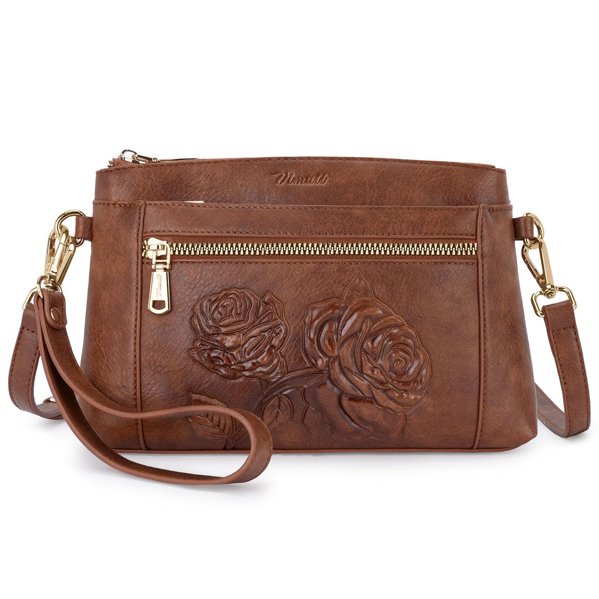 Floral Embossed Vegan Leather Crossbody Bag C6262