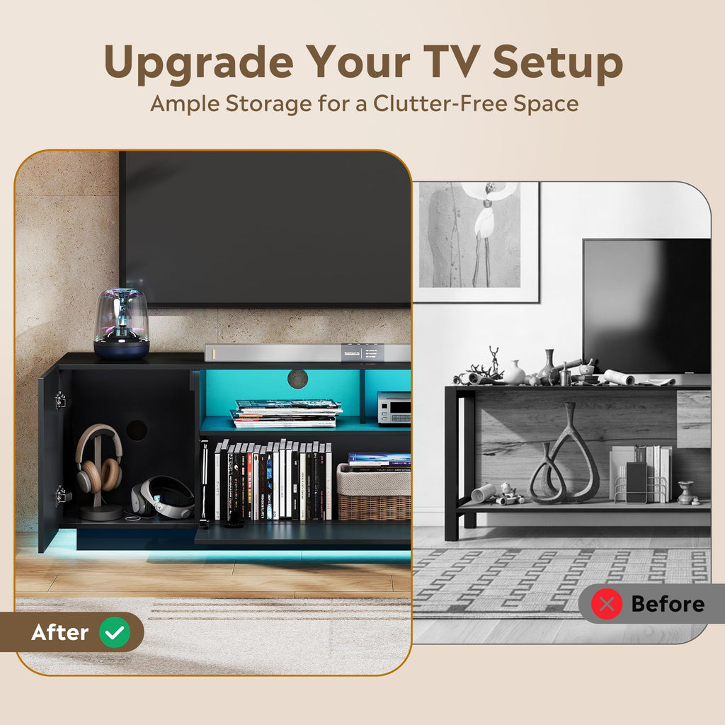 Black TV Stand with Storage Cabinets and Drawer X176526