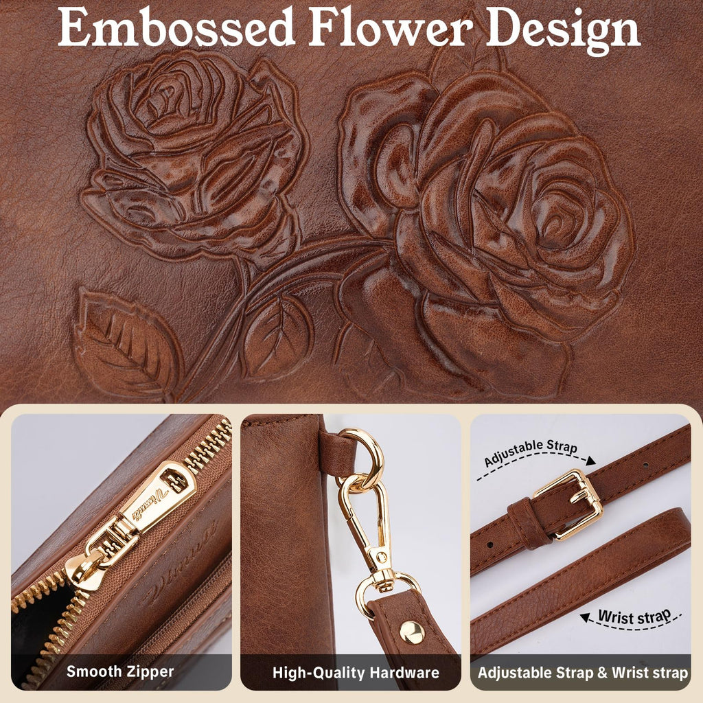 Floral Embossed Vegan Leather Crossbody Bag C6262