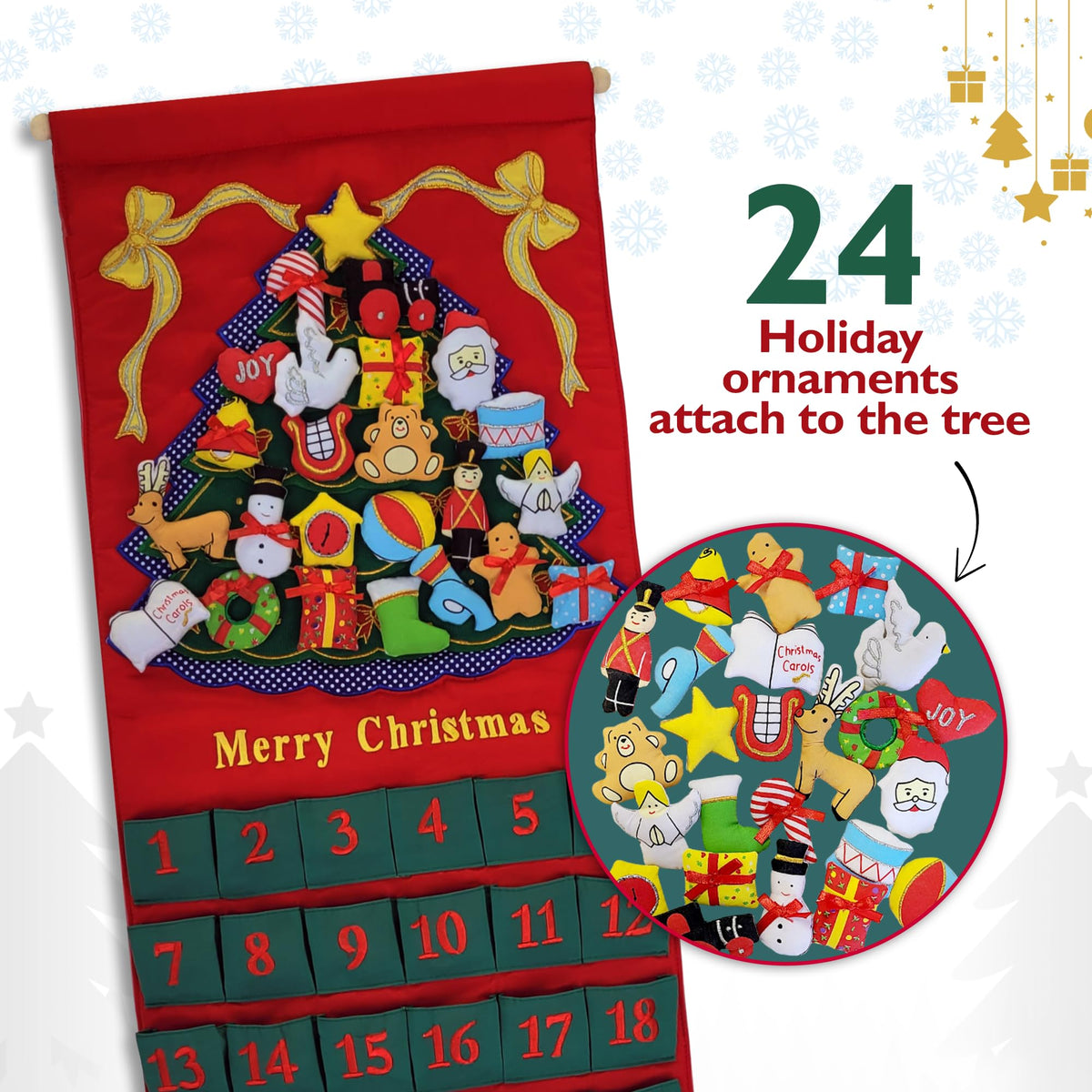 Christmas Advent Calendar with 24 Cloth Ornaments Z3326