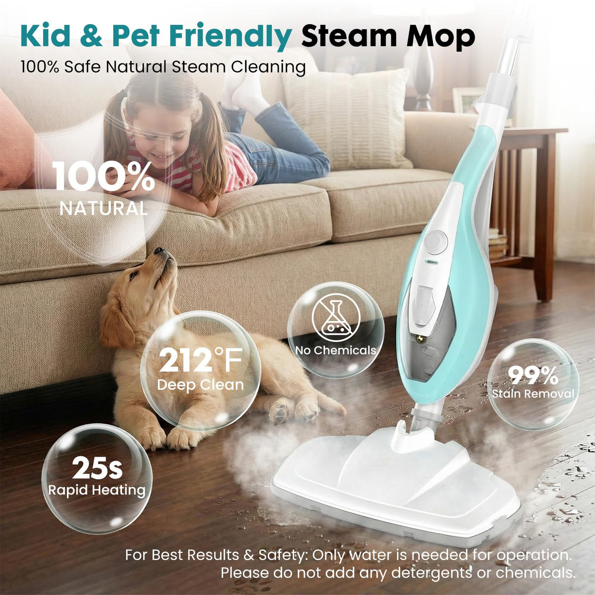 1550W Detachable Handheld Steam Mop with 2 Reusable Pads N83267