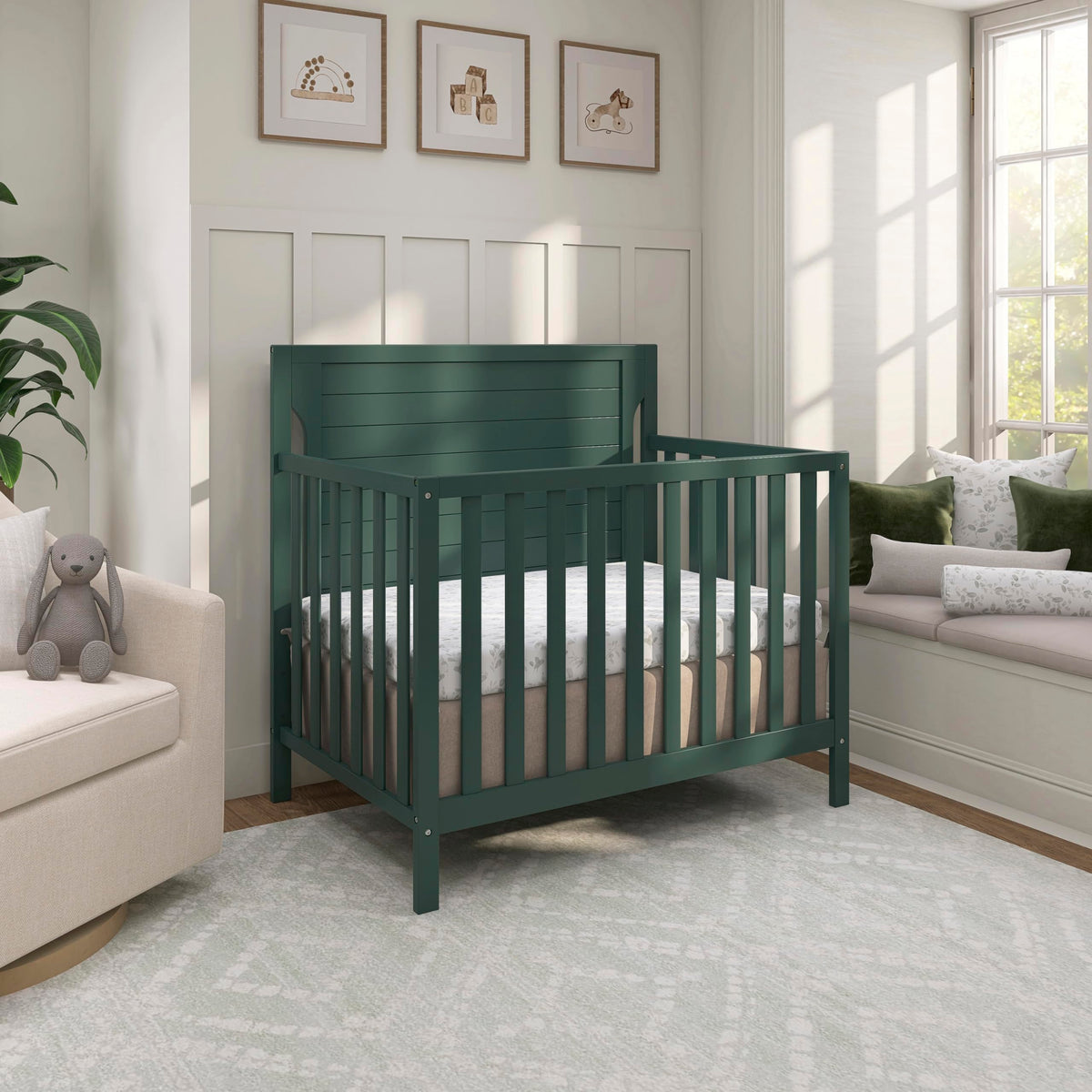 4-in-1 Convertible Mini Baby Crib with Mattress Pad O8925