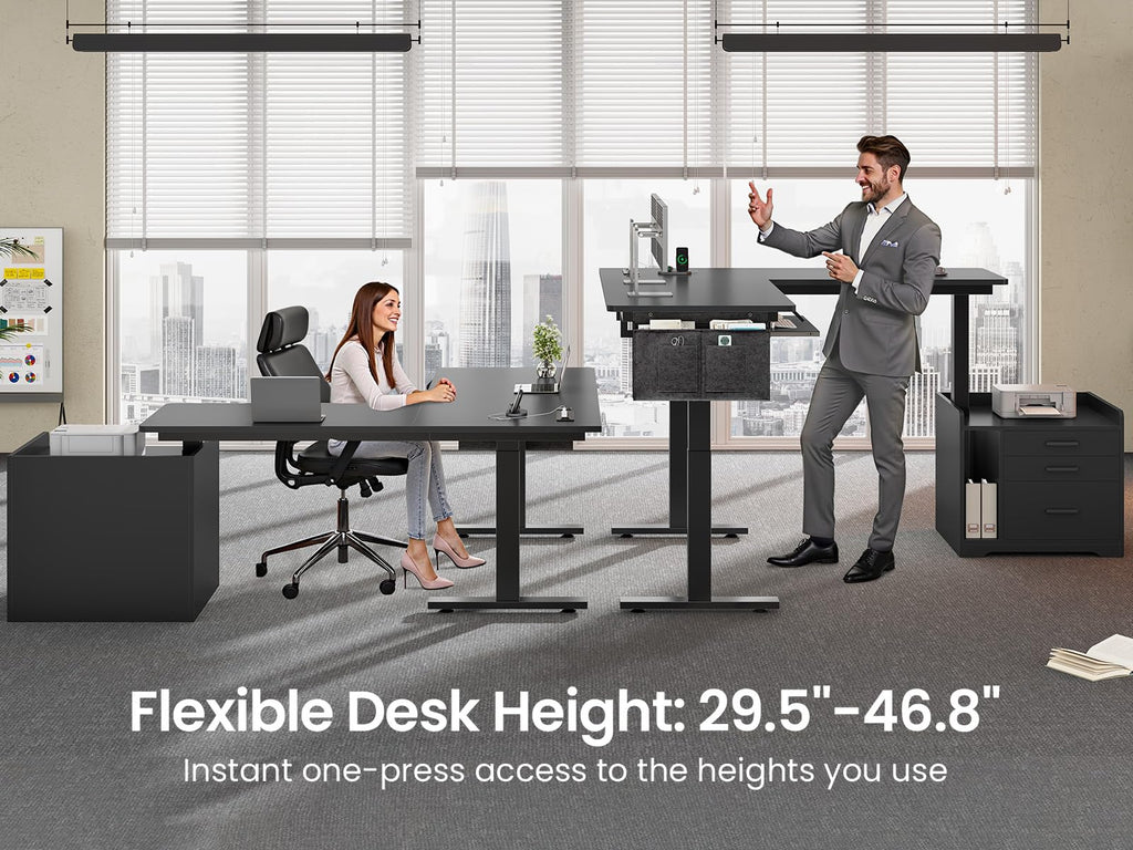 L Shaped Standing Desk with File Cabinet W376933
