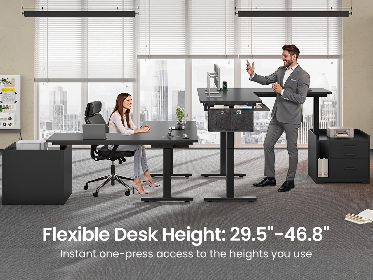 L Shaped Standing Desk with File Cabinet W376933