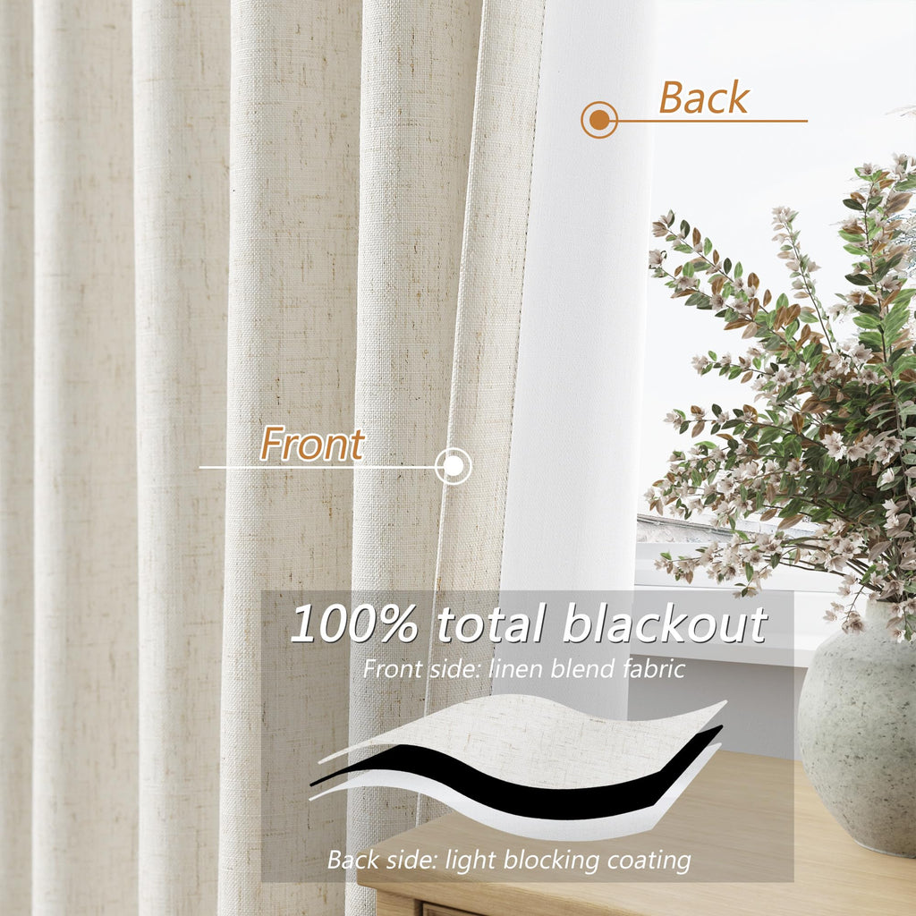 100% Blackout Linen Curtains 108 Inches 2 Panels S98785
