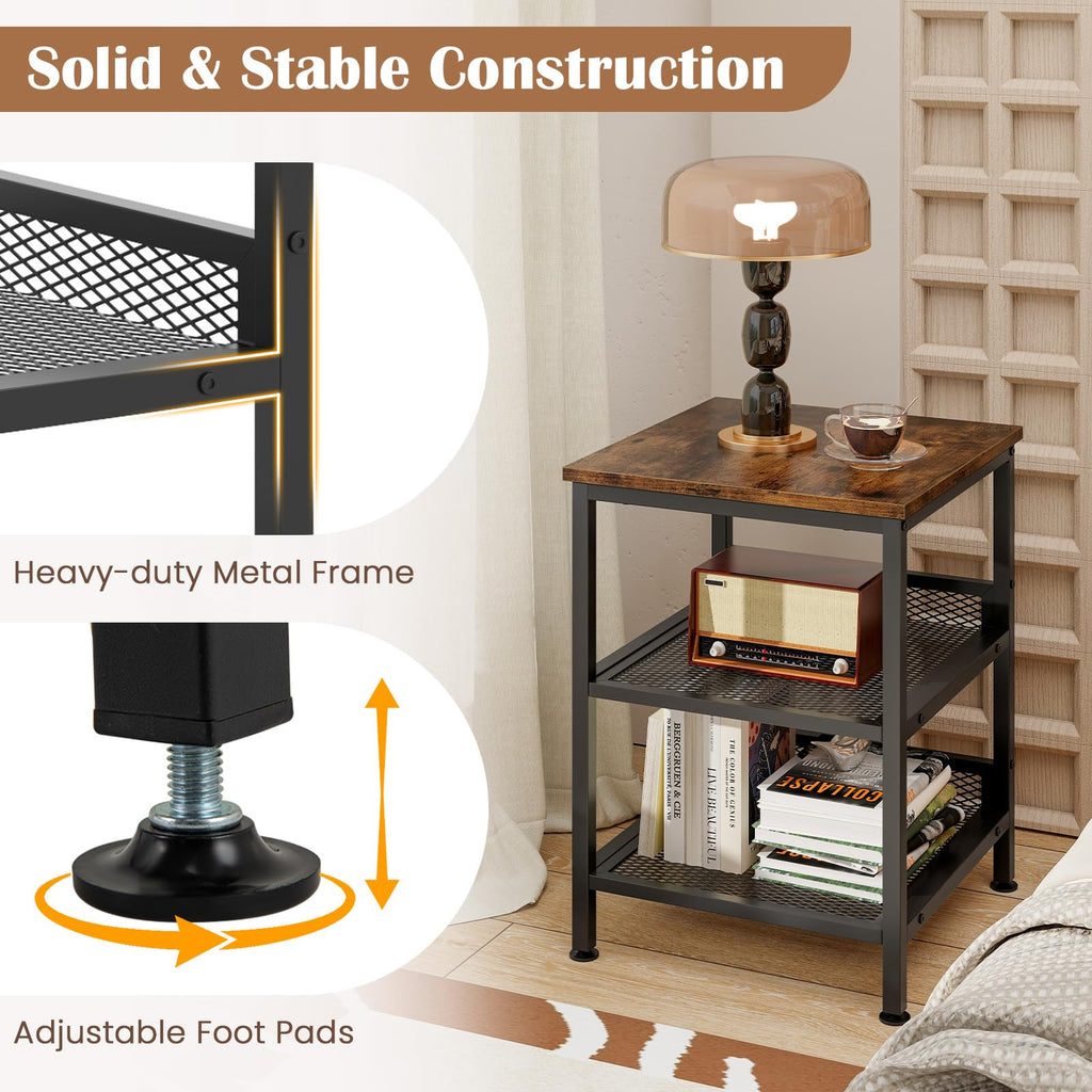 3-Tier End Table Set of 2 with Mesh Storage Shelves W116