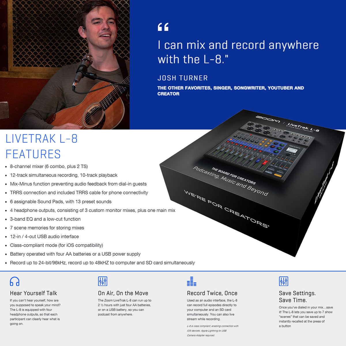 Portable 8-Channel Digital Mixer and Multitrack Recorder R2977