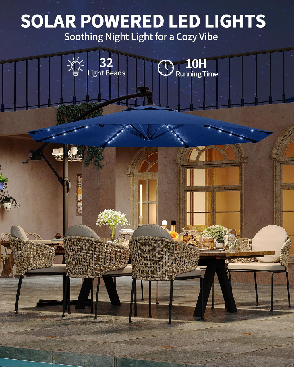 10FT Solar LED Cantilever Patio Umbrella T20924