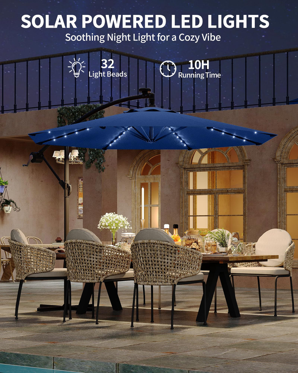 10FT Solar LED Cantilever Patio Umbrella T20924