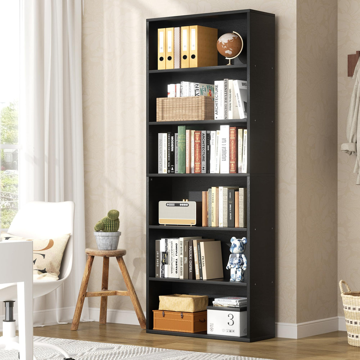 Black 6 Tier 71 Inch Bookshelf B24168