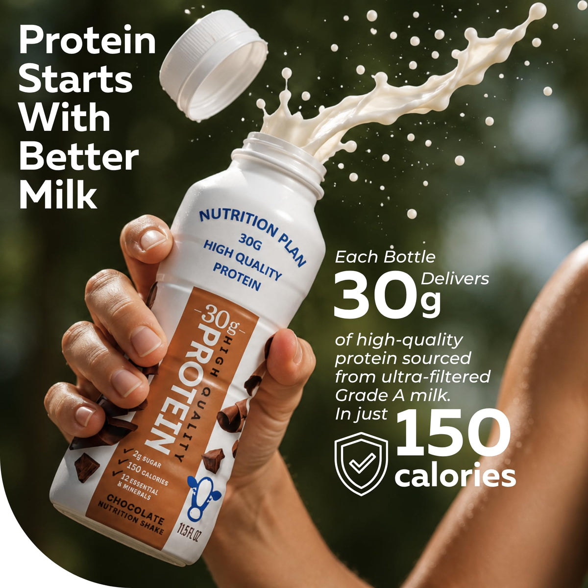 High-Protein Ready to Drink Shake – 30g Milk Protein, 150 Calories, 2g Sugar – Lactose Free, Chocolate, 11.5 fl oz (12 Pack) I6298