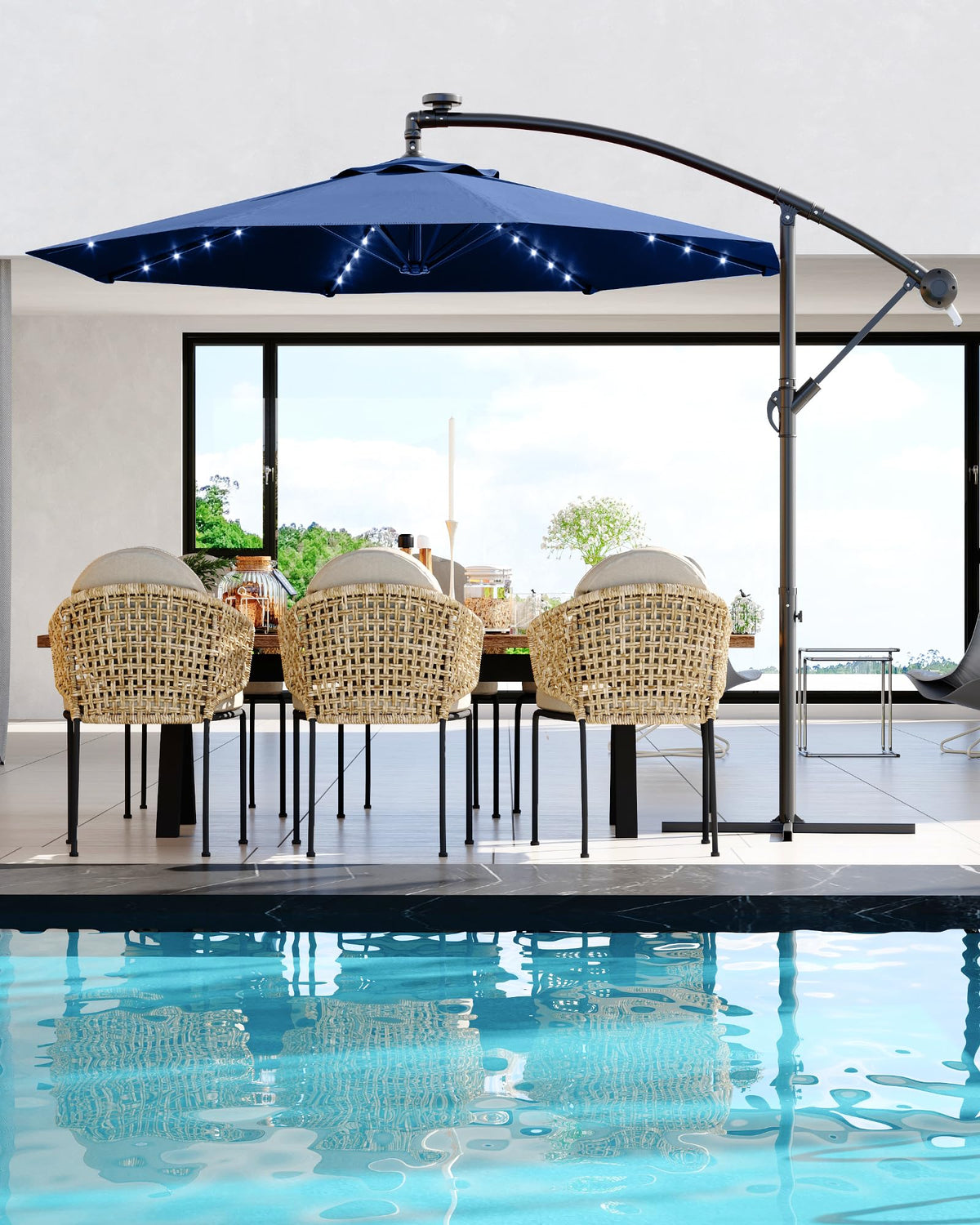 10FT Solar LED Cantilever Patio Umbrella T20924