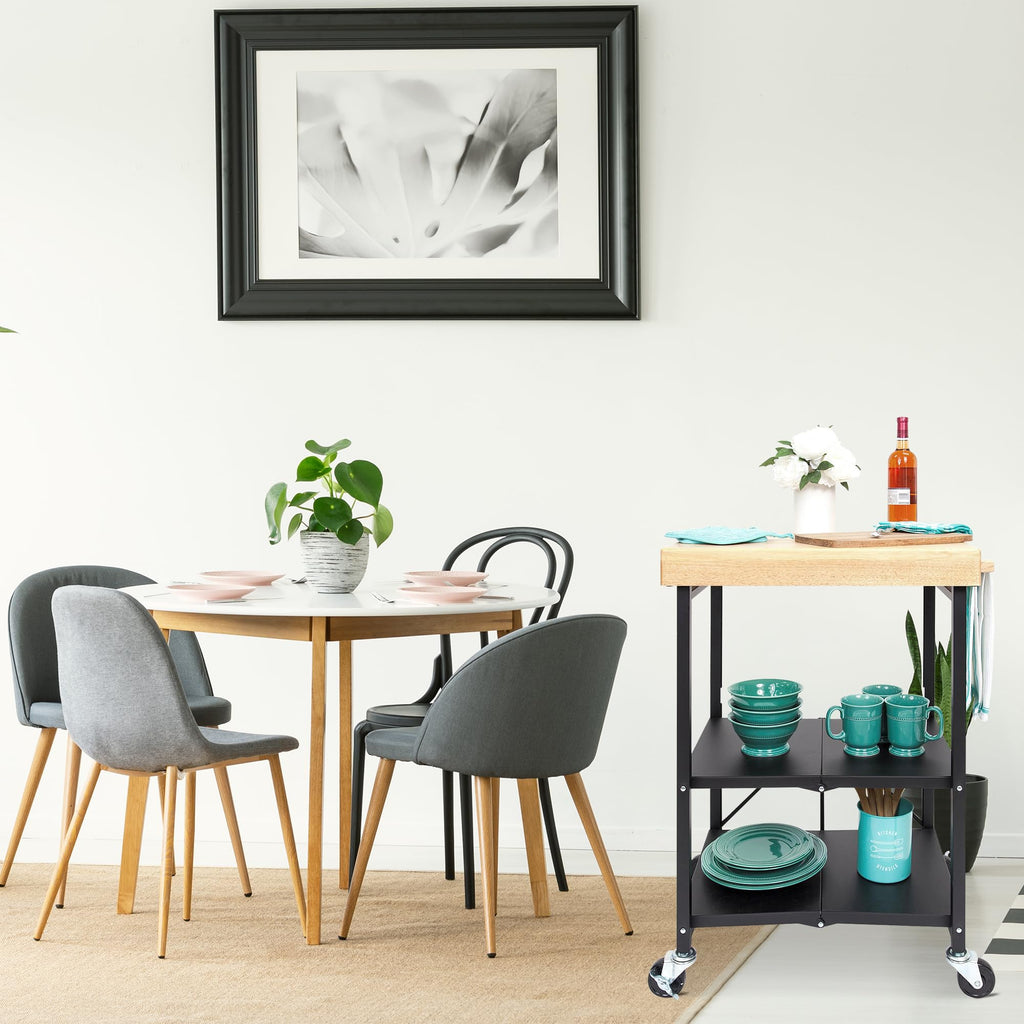 Black 3-Tier Folding Kitchen Cart with Wheels T76151