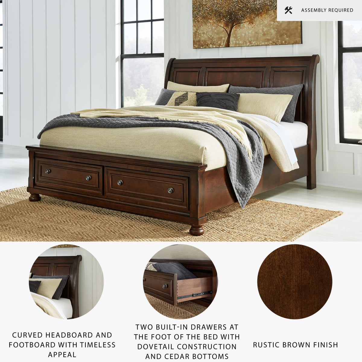 Cal King Sleigh Bed Frame with Storage D3330