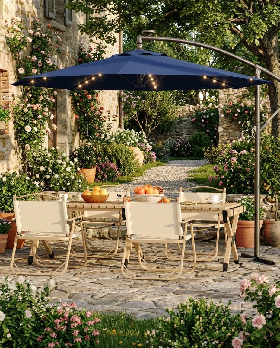 10FT Solar LED Cantilever Patio Umbrella T20924
