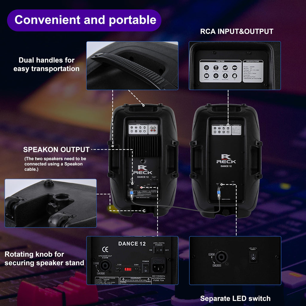 Portable 12-Inch 1000 Watts 2-Way Powered PA Speaker System E388854