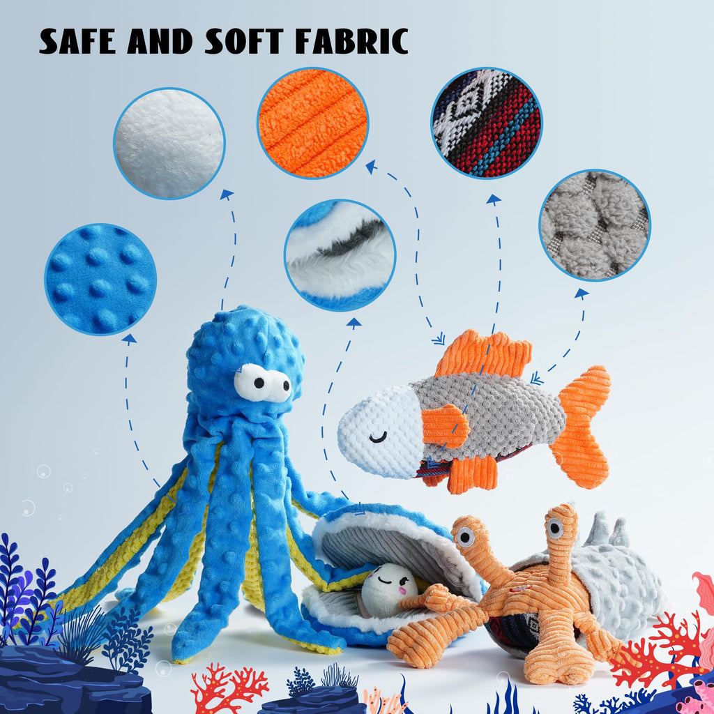 Crinkle Squeaky Octopus Dog Toy K3857