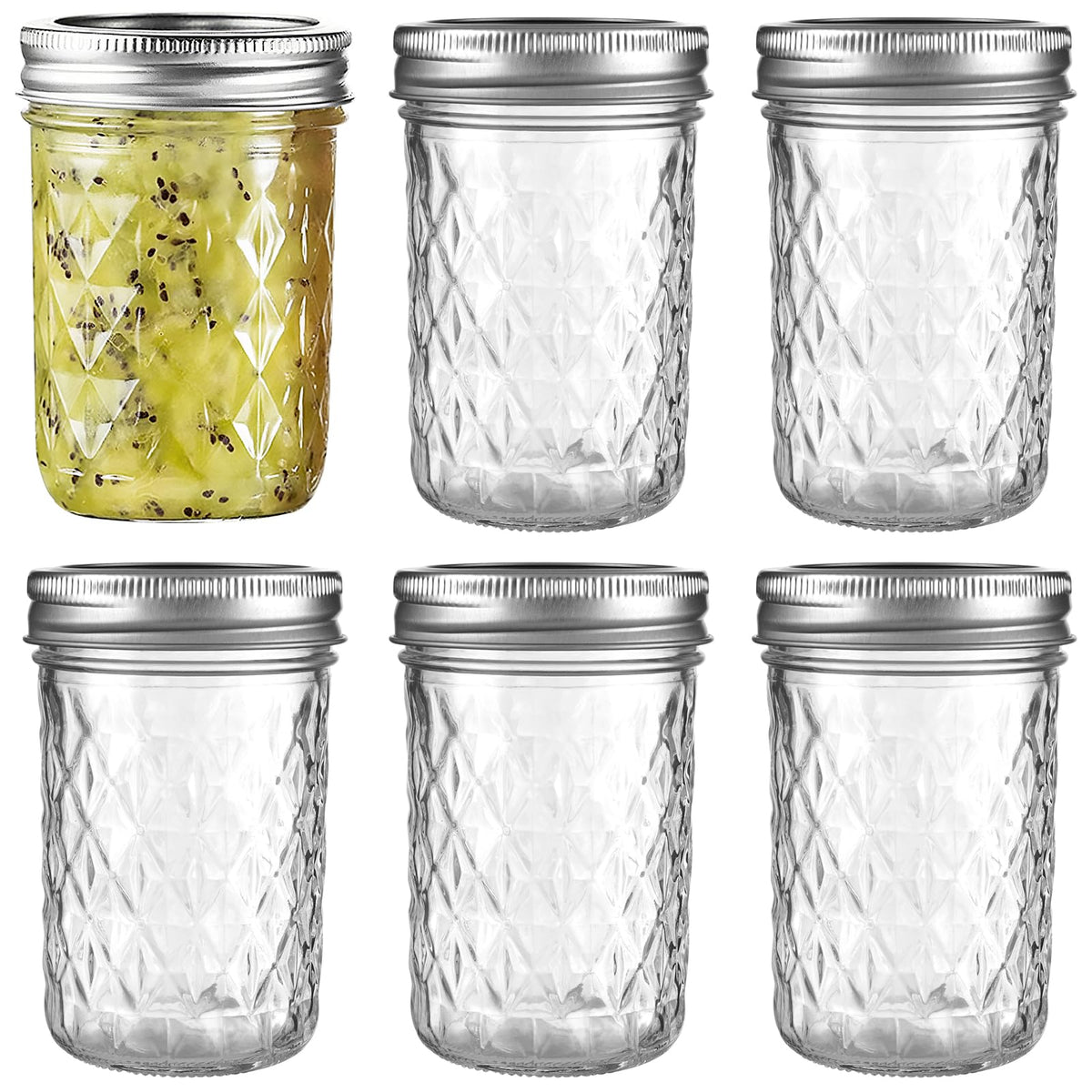 12oz Glass Mason Jars 6 Pack Airtight Lids T117