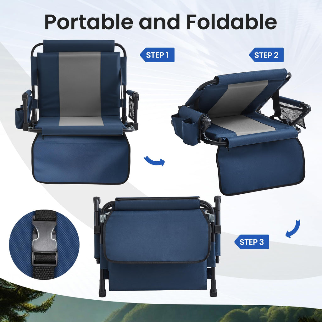 Portable Foldable Bleacher Chair with Cup Holders Blue F5421