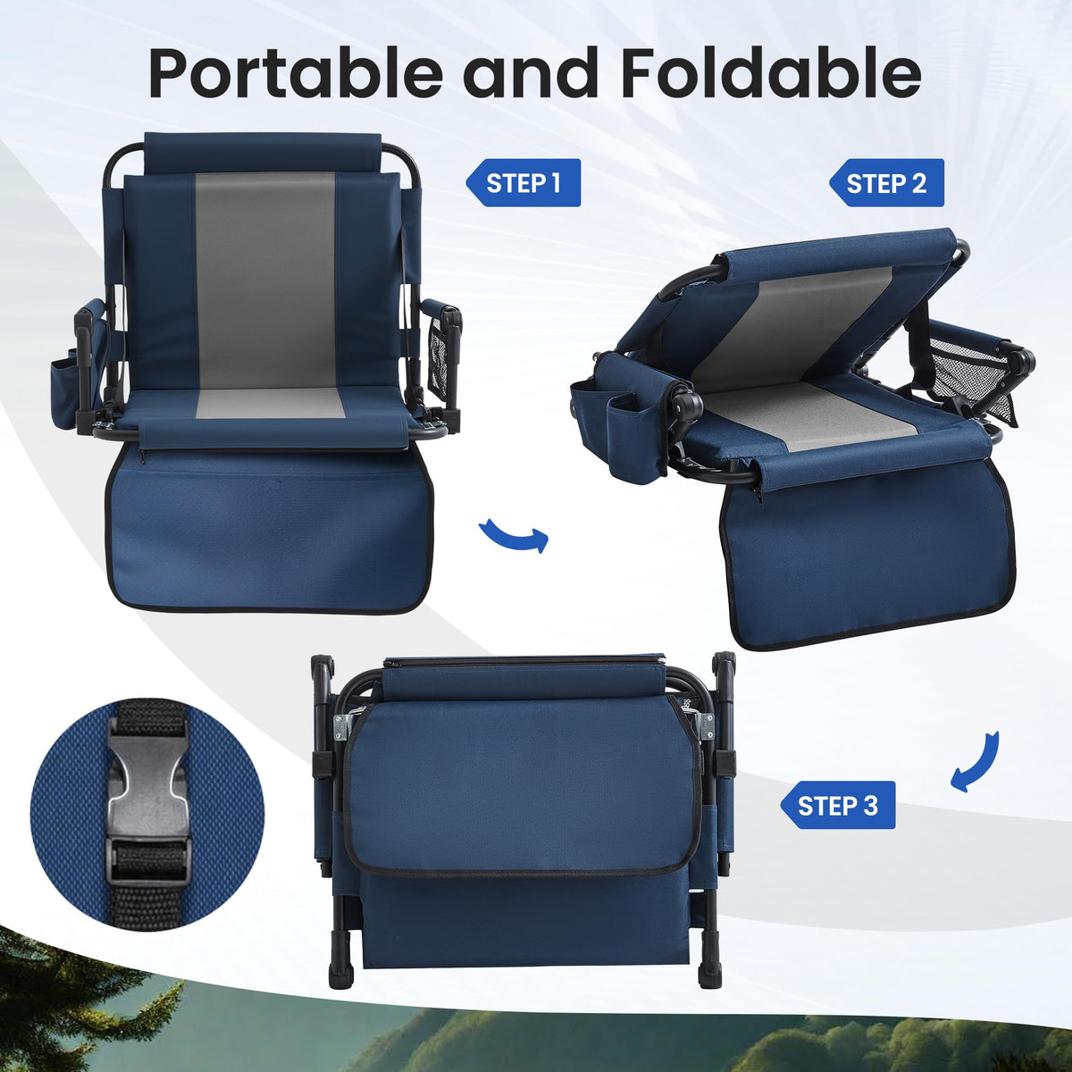 Portable Foldable Bleacher Chair with Cup Holders Blue F5421