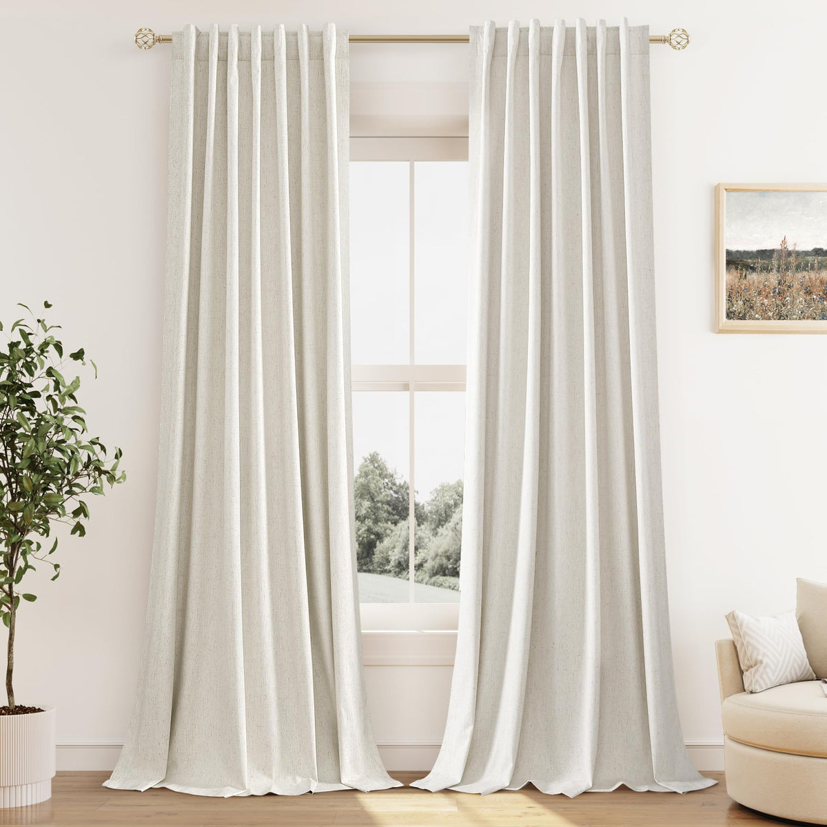 100% Blackout Linen Curtains 108 Inches 2 Panels S98785