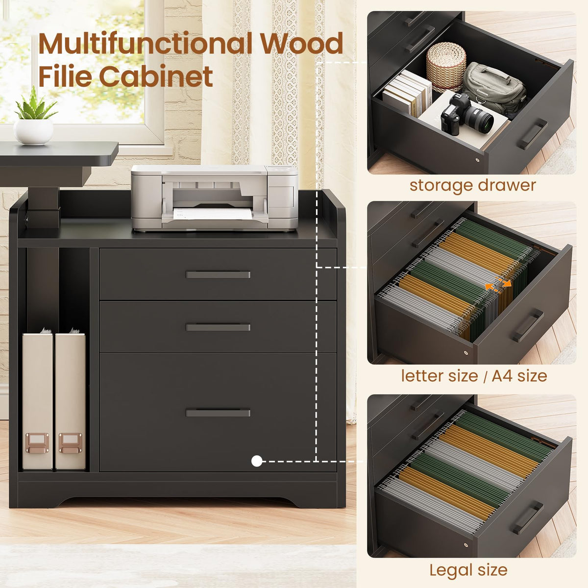 L Shaped Standing Desk with File Cabinet W376933