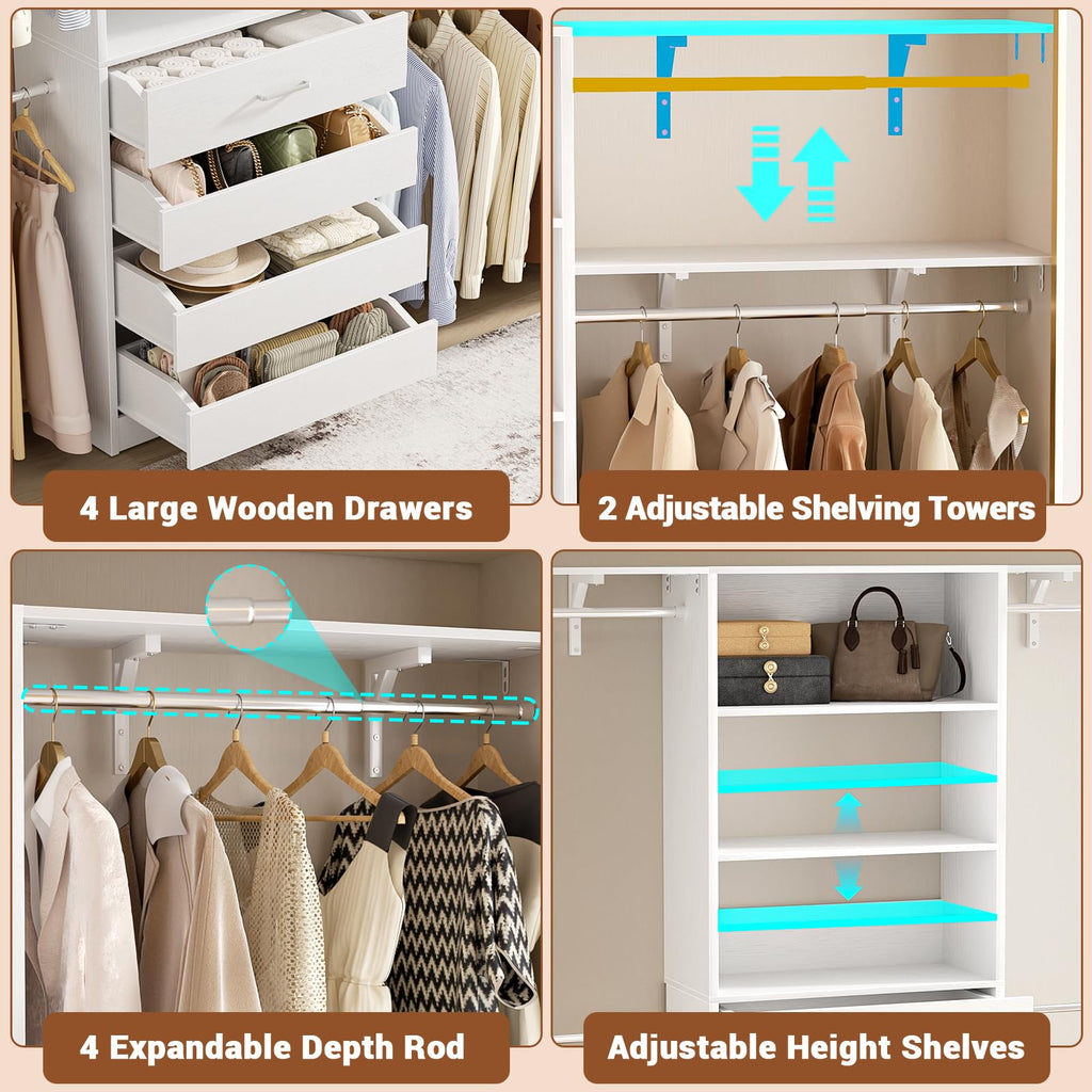 Wood Closet Organizer System with 4 Drawers Q411