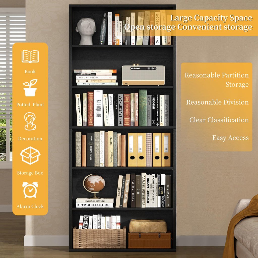 Black 6 Tier 71 Inch Bookshelf B24168