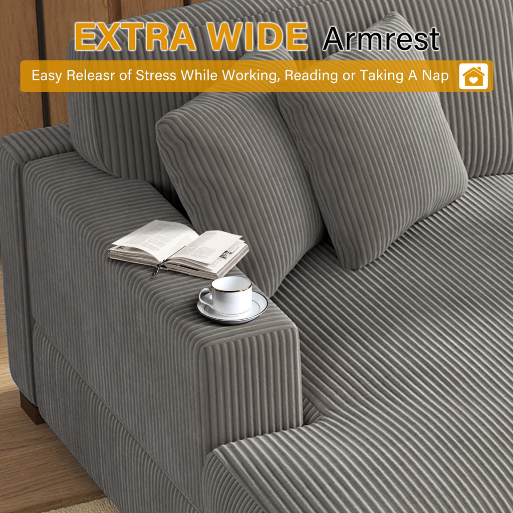 118" Light Gray Corduroy Modular Sectional Sofa with L-Shape Chaise W236941