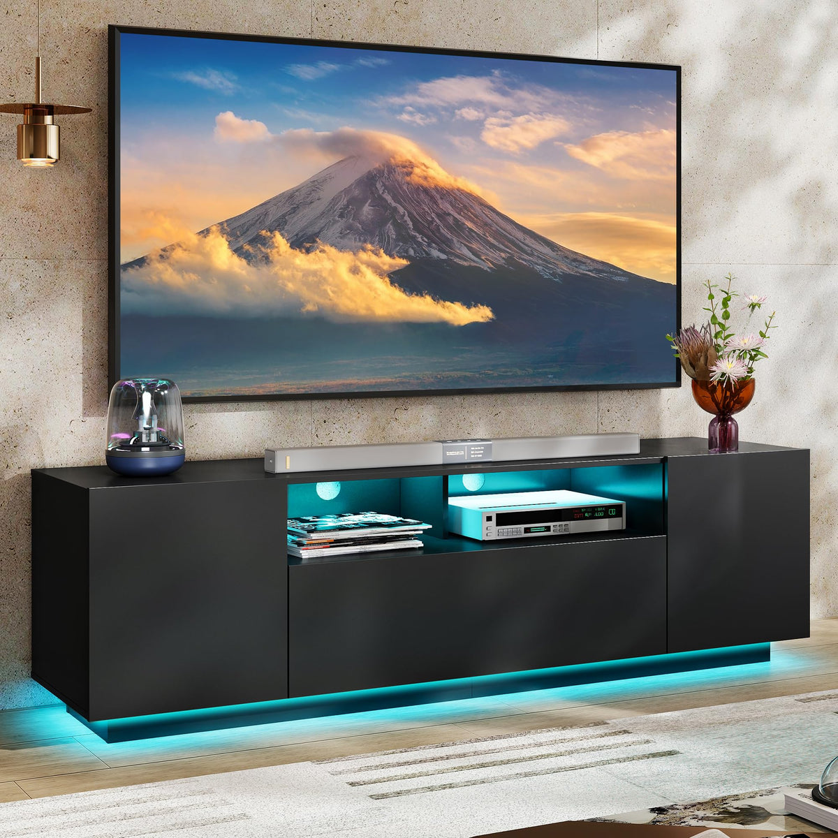 Black TV Stand with Storage Cabinets and Drawer X176526