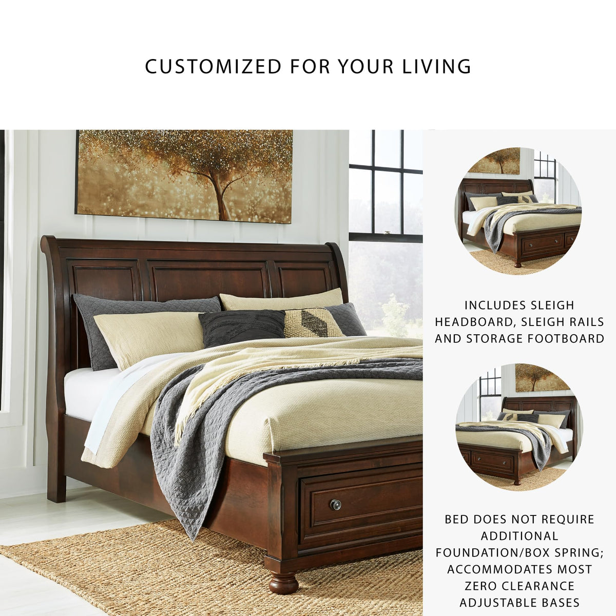Cal King Sleigh Bed Frame with Storage D3330