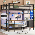Full Over Twin Bunk Bed with Desk and LED Lights Q4651