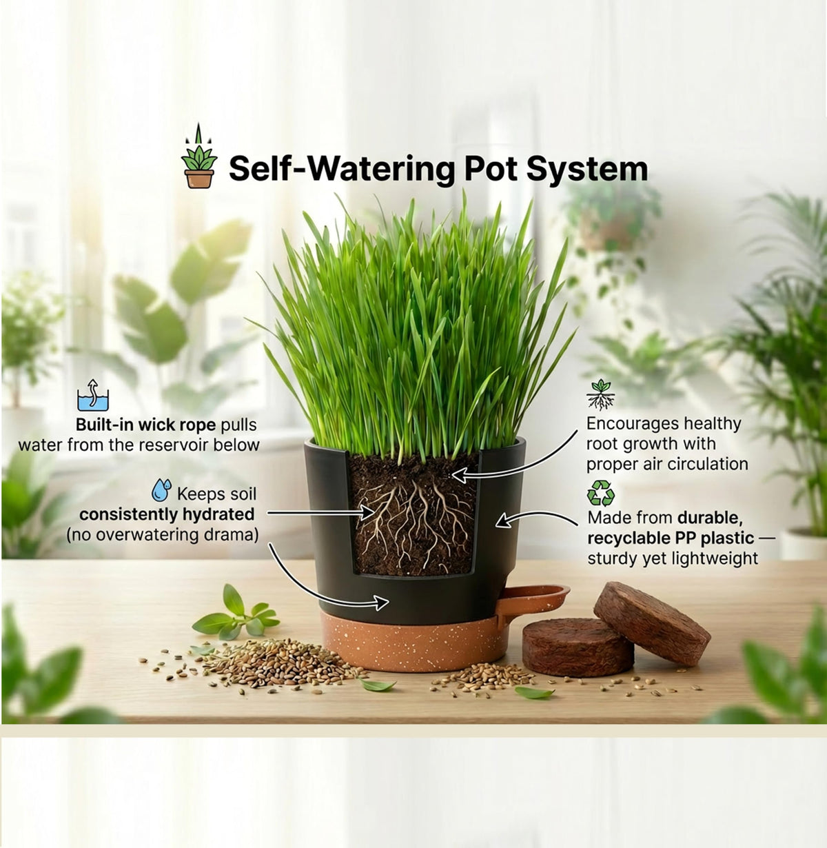 Cat Grass Gift Set with Self-Watering Pot & 3-Pack Refill A9429