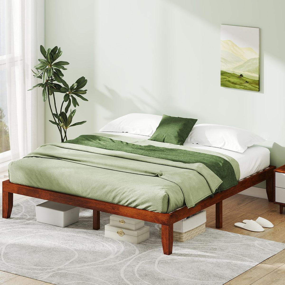 14 Inches Wood Platform Bed Frame King Size O27874