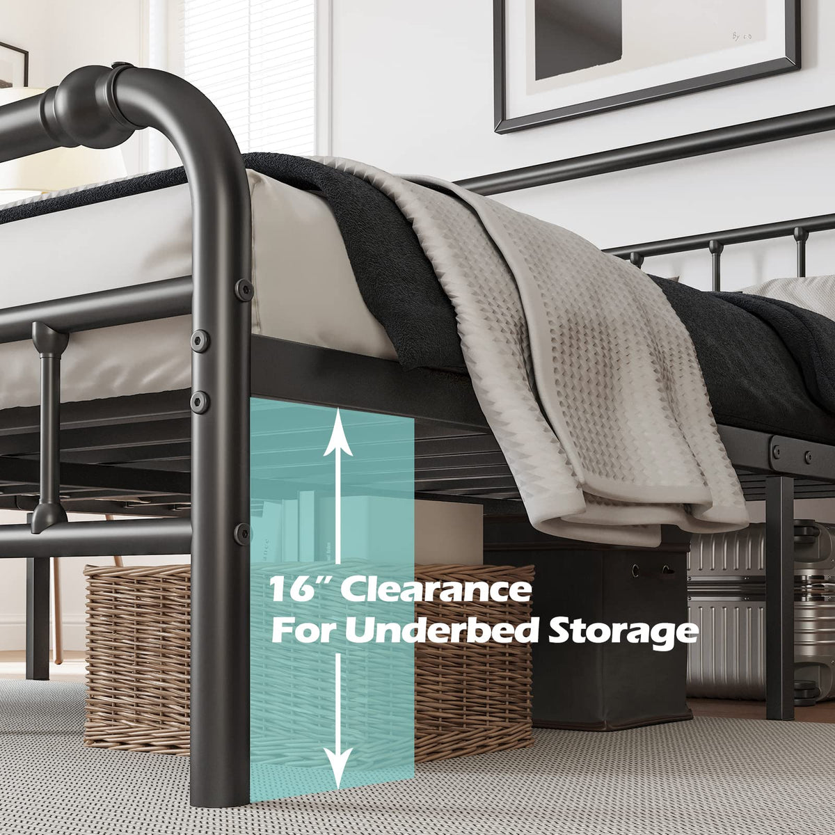 Full Size Metal Bed Frame with Iron Headboard Z1897
