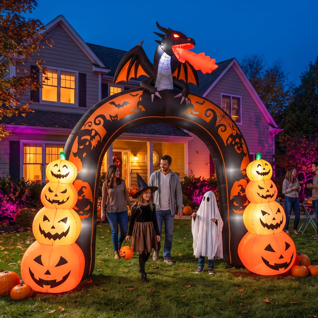 10 FT Tall Halloween Inflatables Dragon Pumpkin Archway Outdoor Decorations with Built-in LEDs Q6248