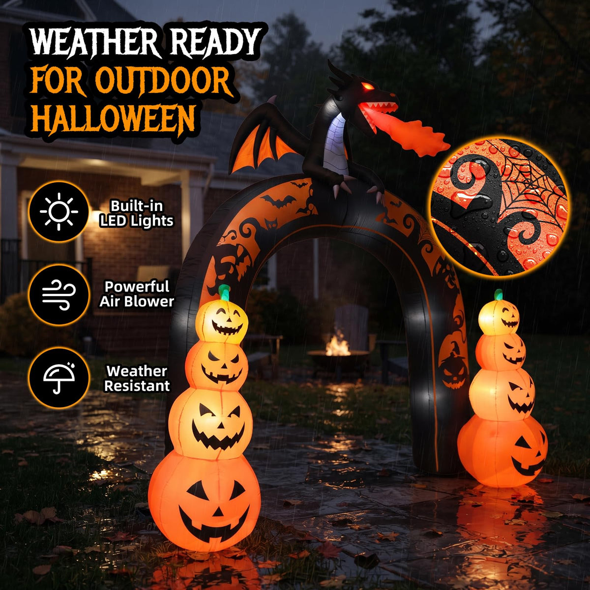 10 FT Tall Halloween Inflatables Dragon Pumpkin Archway Outdoor Decorations with Built-in LEDs Q6248