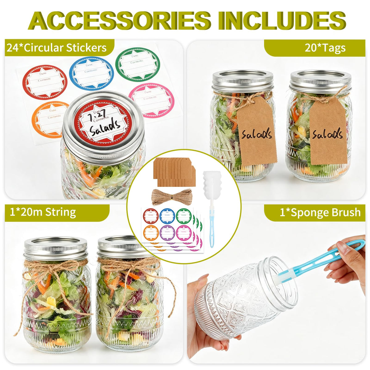 12 oz 20 Pack Mason Jars with Lids and Bands Z1650