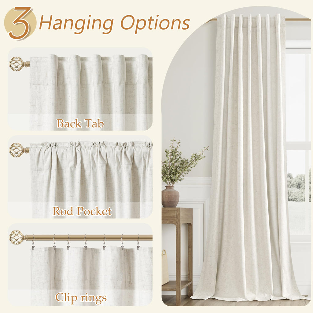 100% Blackout Linen Curtains 108 Inches 2 Panels S98785