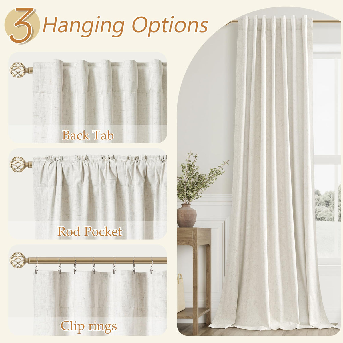 100% Blackout Linen Curtains 108 Inches 2 Panels S98785