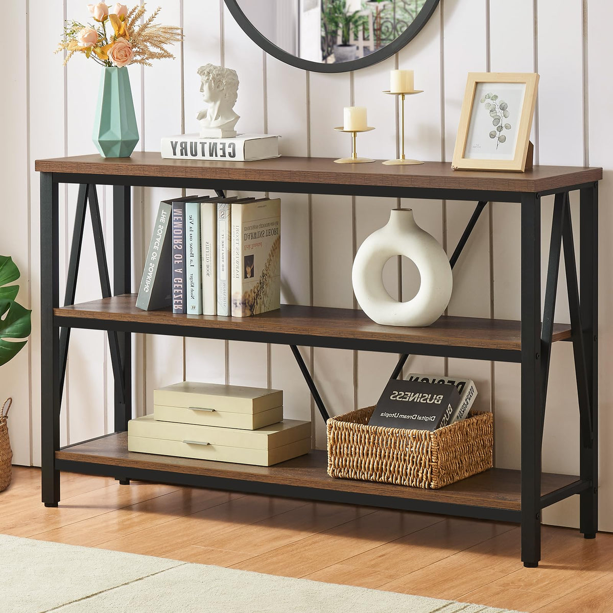 Brown 3 Tier Console Table with Open Shelves Y147