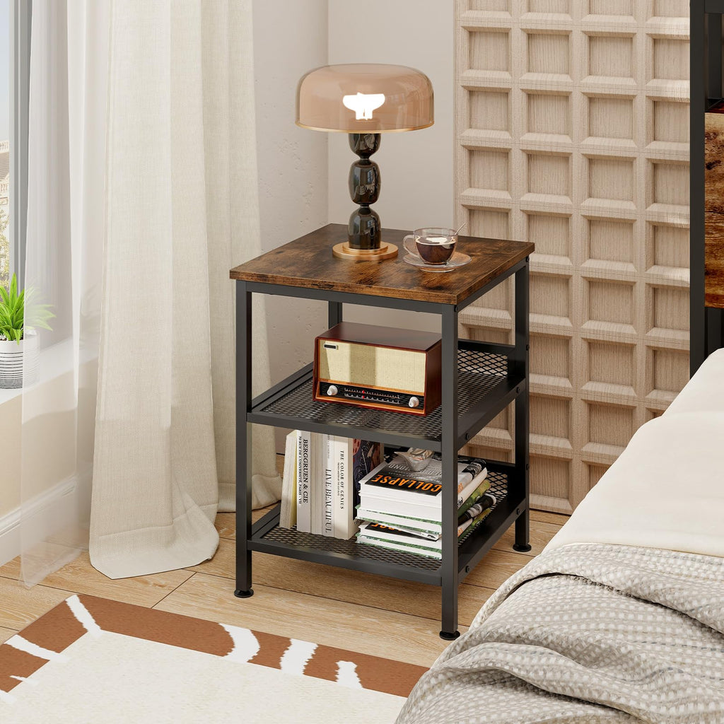 3-Tier End Table Set of 2 with Mesh Storage Shelves W116