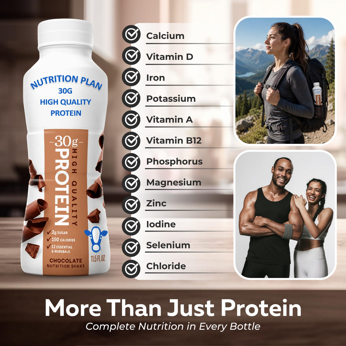 High-Protein Ready to Drink Shake – 30g Milk Protein, 150 Calories, 2g Sugar – Lactose Free, Chocolate, 11.5 fl oz (12 Pack) I6298