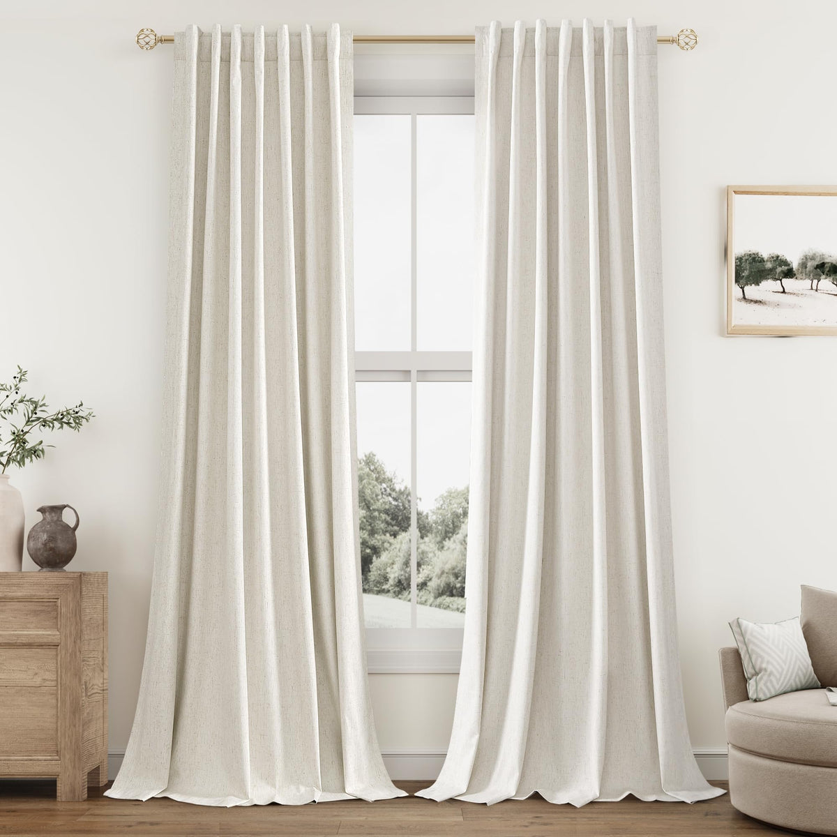 100% Blackout Linen Curtains 108 Inches 2 Panels S98785