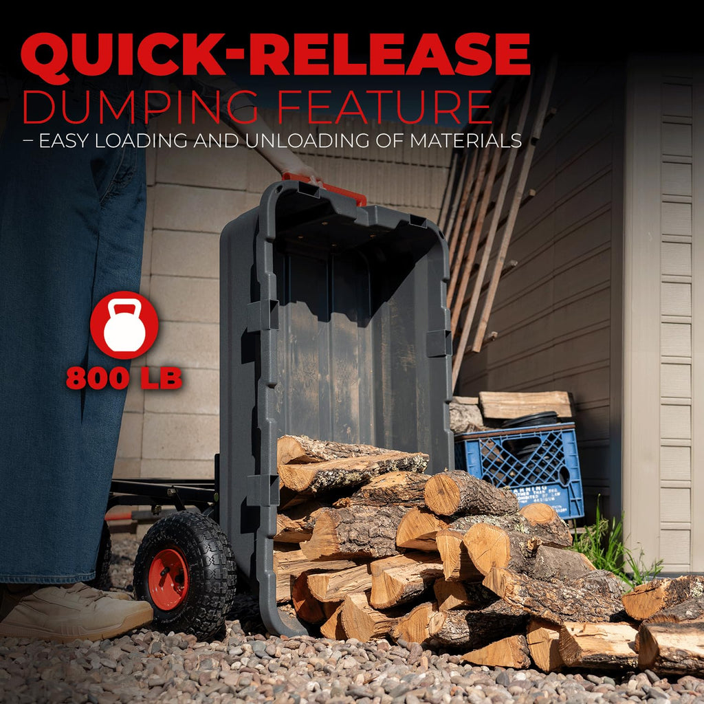 Heavy Duty 2-in-1 Convertible Handle Garden Dump Cart 800-Pound 10" Pneumatic Tires T26789