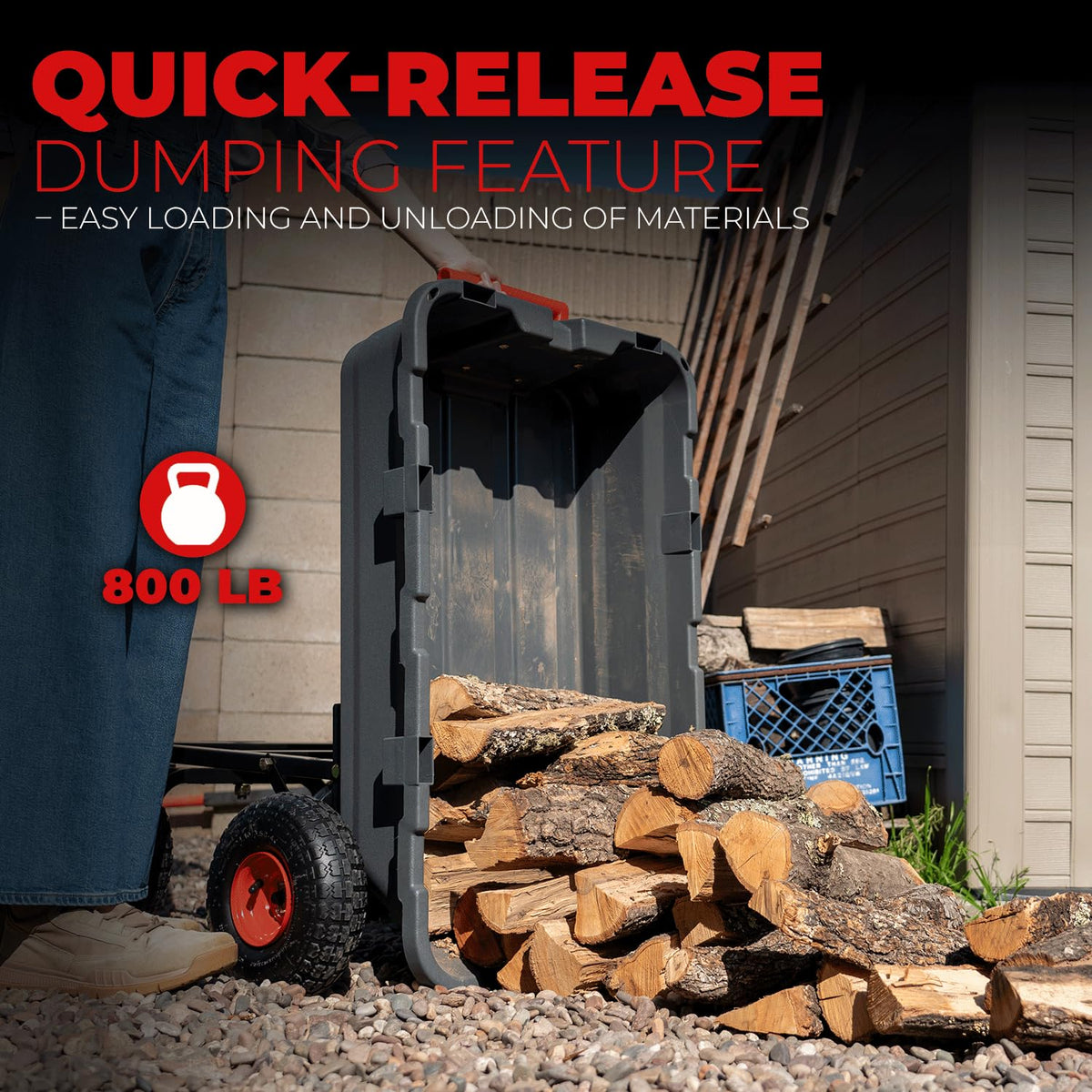 Heavy Duty 2-in-1 Convertible Handle Garden Dump Cart 800-Pound 10" Pneumatic Tires T26789