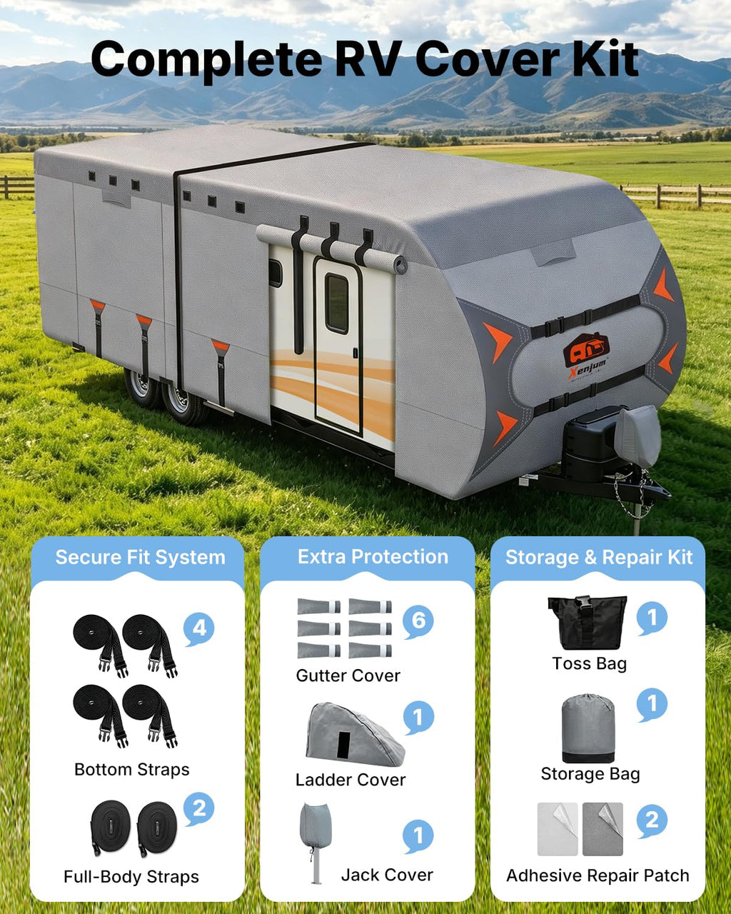 14-16FT Heavy Duty Rip-Stop RV Cover with Storage Bag U672