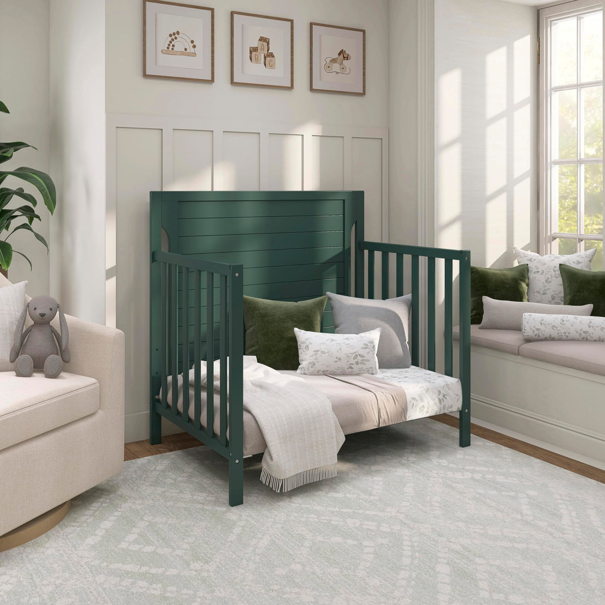 4-in-1 Convertible Mini Baby Crib with Mattress Pad O8925